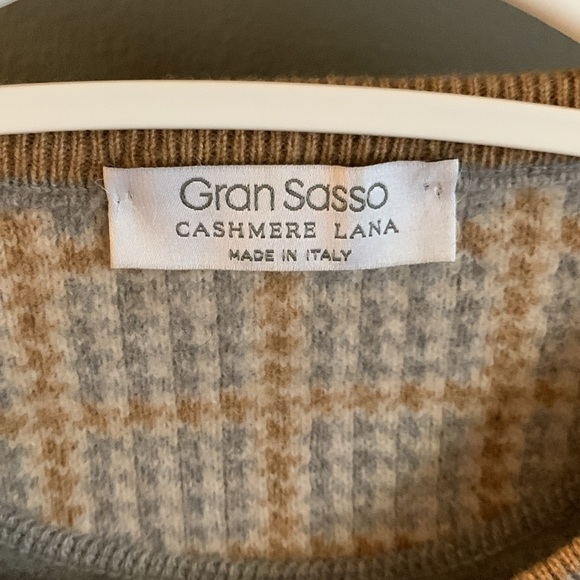 Gran Sasso Gray Crewneck cashmere blend  Sweater with Ribbed Trim elbow patches - Picture 2 of 5